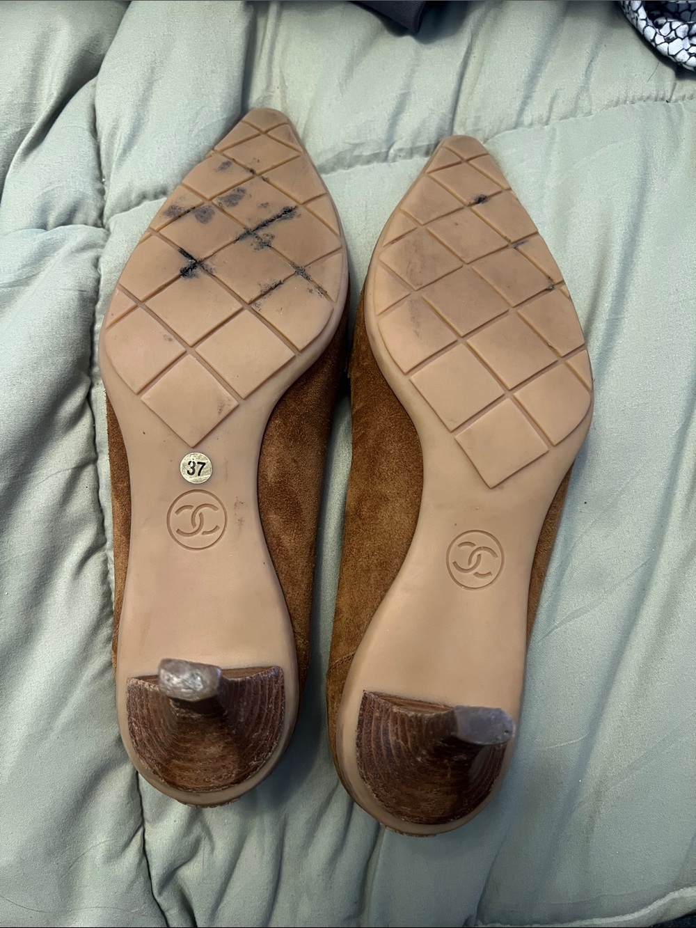 Vintage CHANEL Brown Suede Pointed-Toe Loafers with Embossed Logo - Picture 7 of 7
